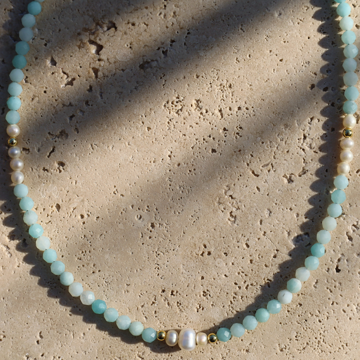Amazonite Gemstone Necklace with pearl 
