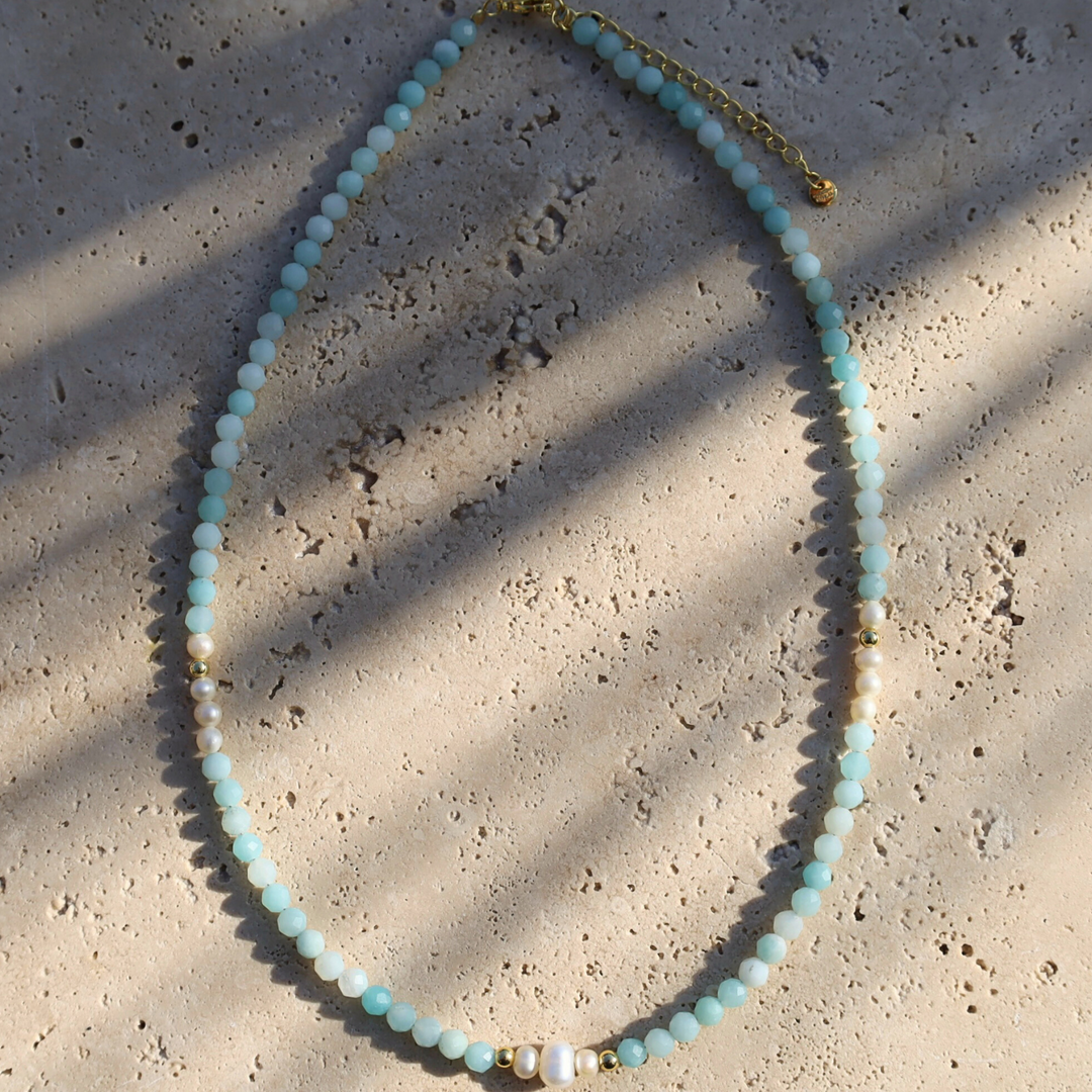 Amazonite Gemstone Necklace with pearl