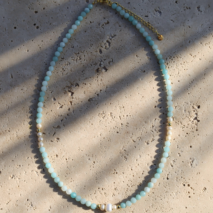 Amazonite Gemstone Necklace with pearl