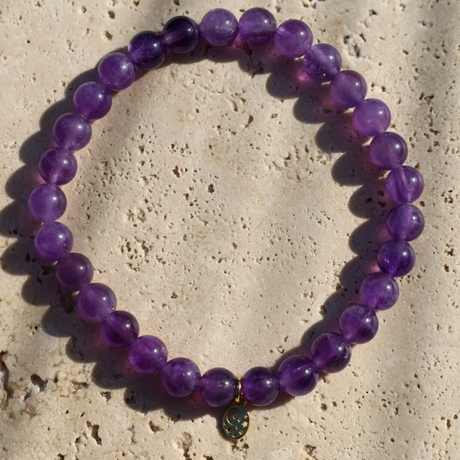 Amethyst Purple Stretch Bracelet gold charm 
