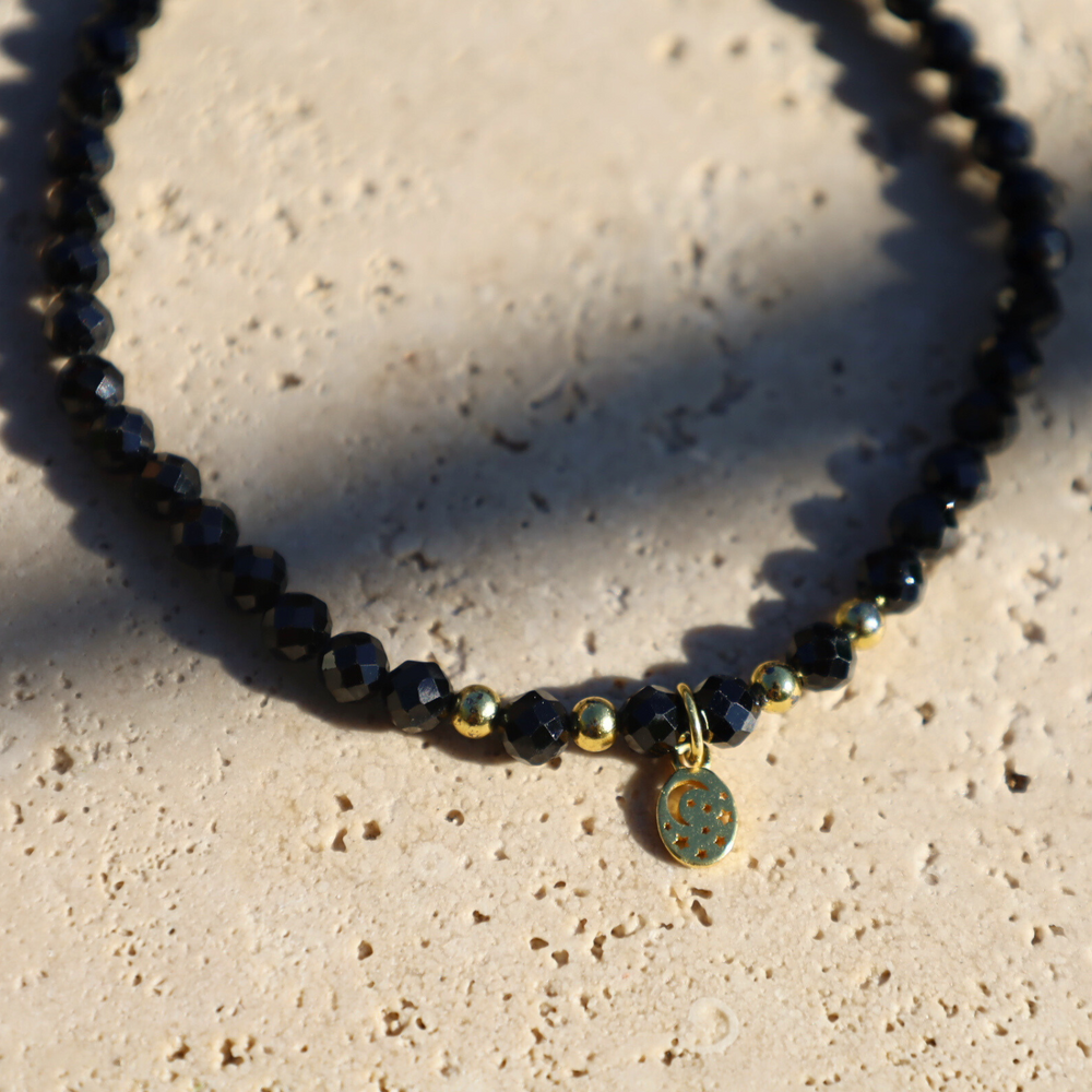 star and moon charm Black Spinel bracelet 