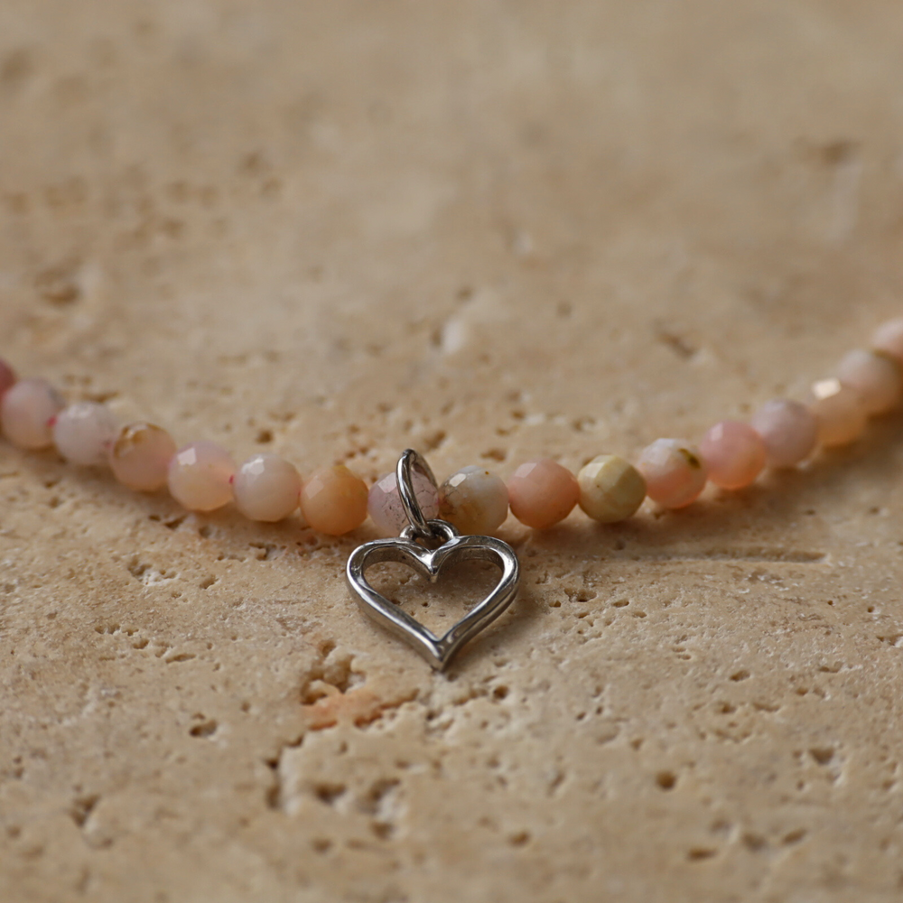 Pink Opal and silver heart charm 