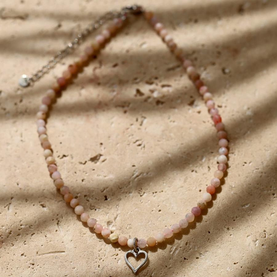 Pink Opal heart charm anklet 