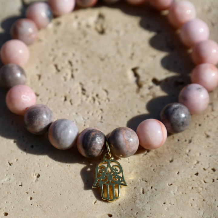 Pink Zebra Oasis Bracelet gold hamsa charm 