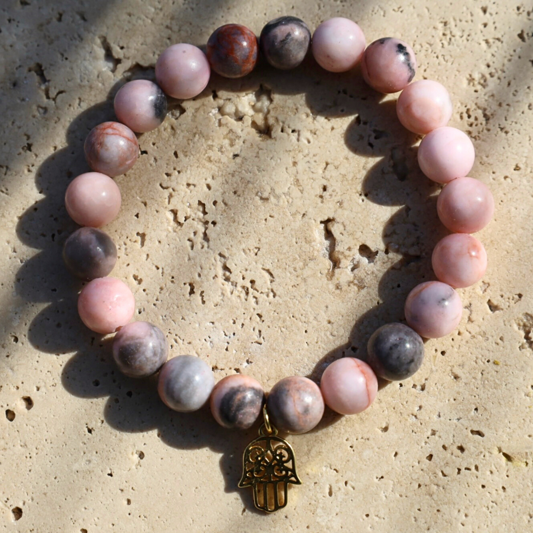 Pink Zebra Oasis Bracelet gold hamsa charm 