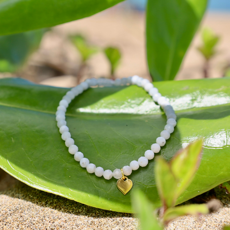 Gemstone moonstone bracelet gold heart charm