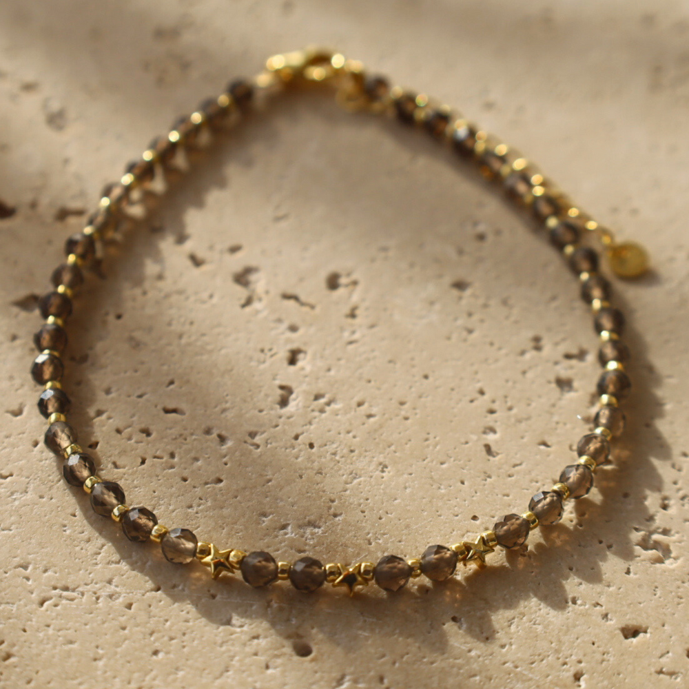 Smoky Quartz strung through star charm bracelet