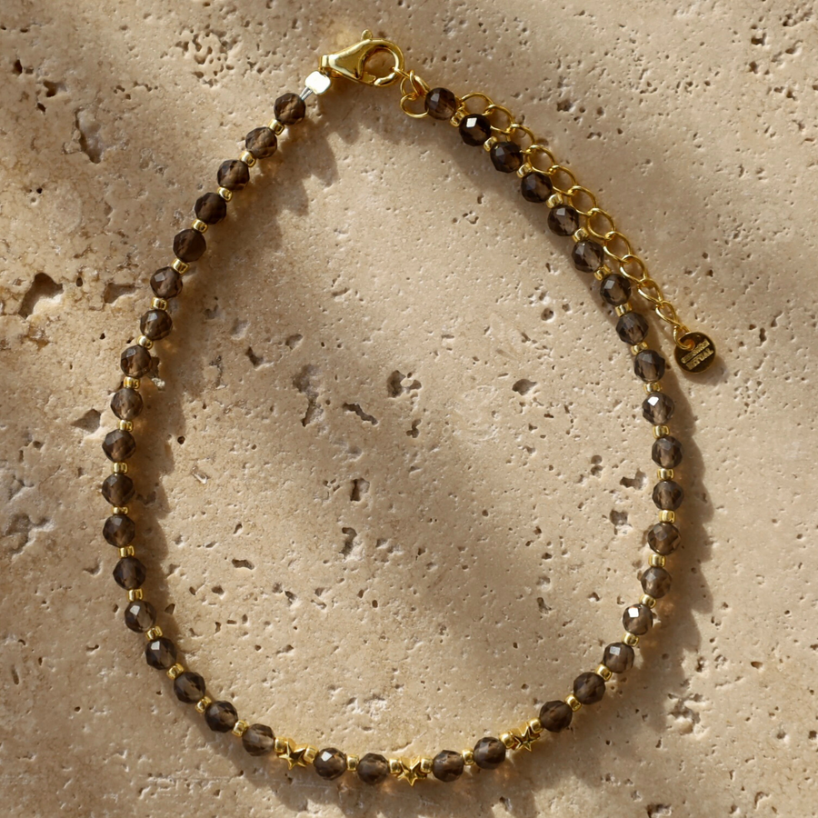 Smoky Quartz star charm bracelet 