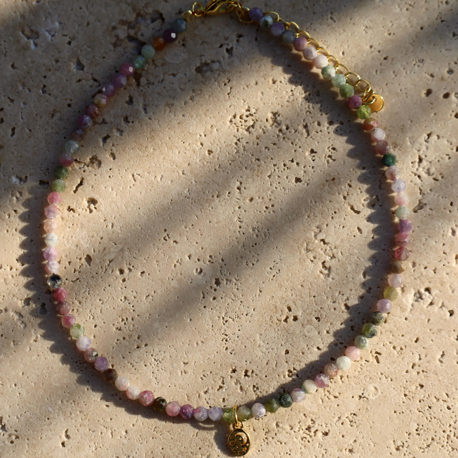 Tourmaline Anklet with moon and star charm 