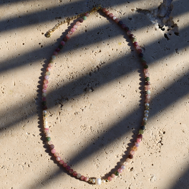 Tourmaline Gemstone Necklace with pearl 