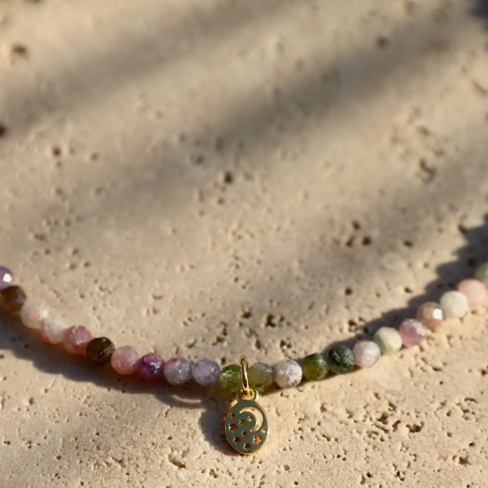 Tourmaline Anklet with gold charm 