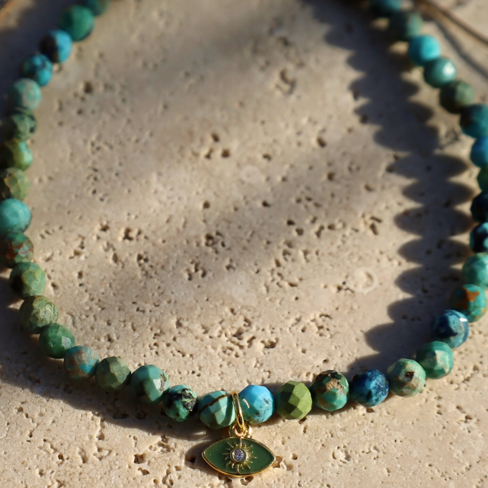Turquoise Bracelet Evil Eye Green Enamel Charm 