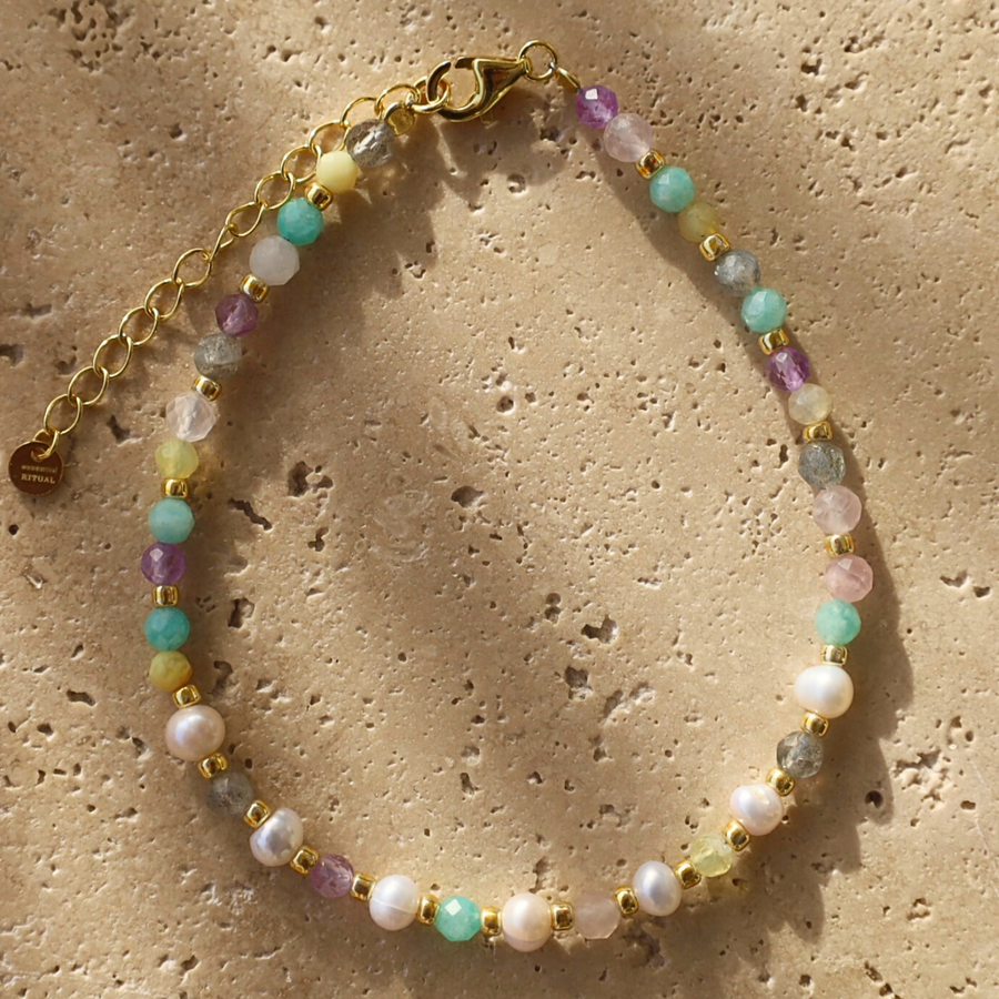 multi gemstone and pearl bracelet