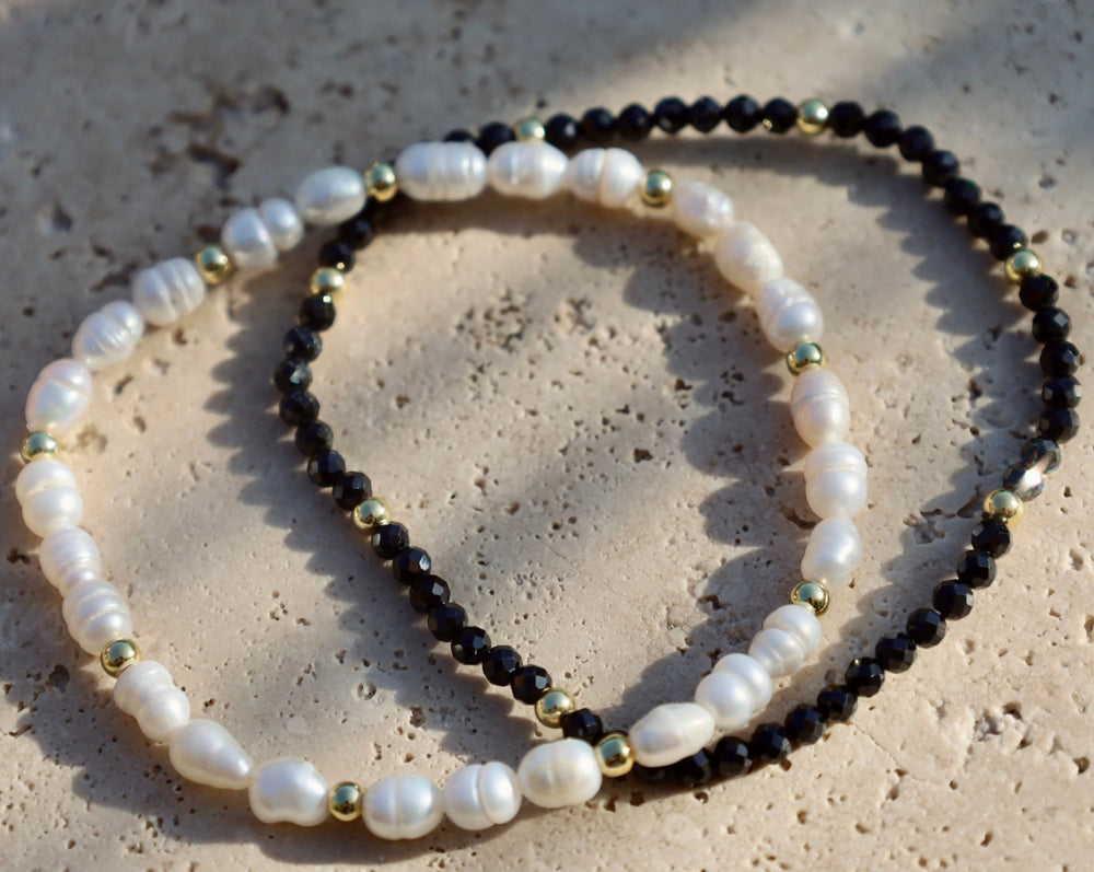  pearl and black spinel gemstone bracelets